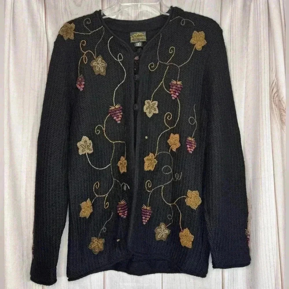Pichincha Peru Womens Cardigan Sweater Alpaca Size Small‎ Black